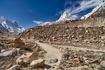 Country road in the mountains. Himalayas. Gangotri, Gaumukh, India.