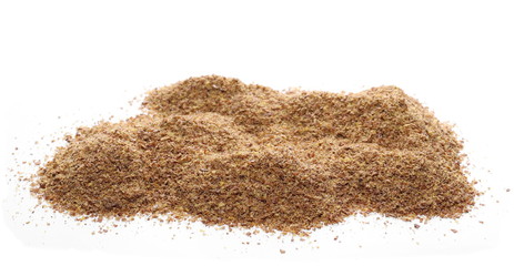 Milled flaxseed isolated on white background, clipping path 