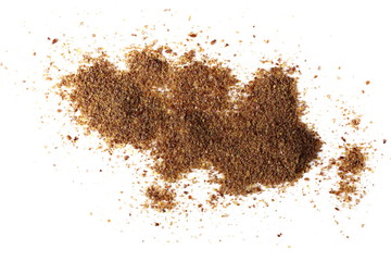 Milled flaxseed isolated on white background, clipping path, top view