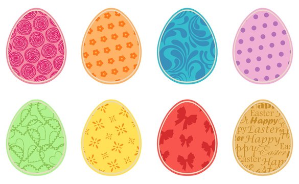 Collection of Easter eggs decorated. Vector illustration.