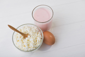 Dinner with cottage cheese, egg and yogurt