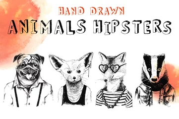 Fototapete Hand drawn animals hipsters set © Marina Gorskaya