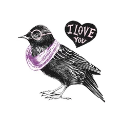 Foto op Plexiglas Valentines day card with starling and heart © Marina Gorskaya