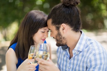 Couple having wine in a restaurant