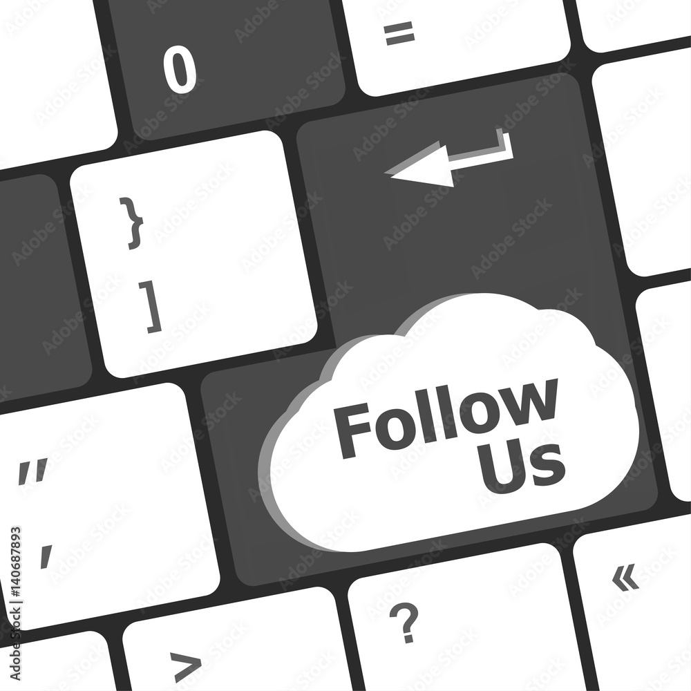 Poster social media concept: keyboard with follow us button