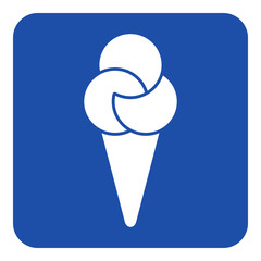 blue, white sign, ice cream with three scoops icon