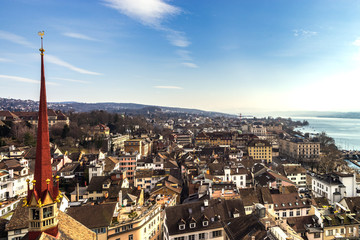 Aerial view to Zurich old center