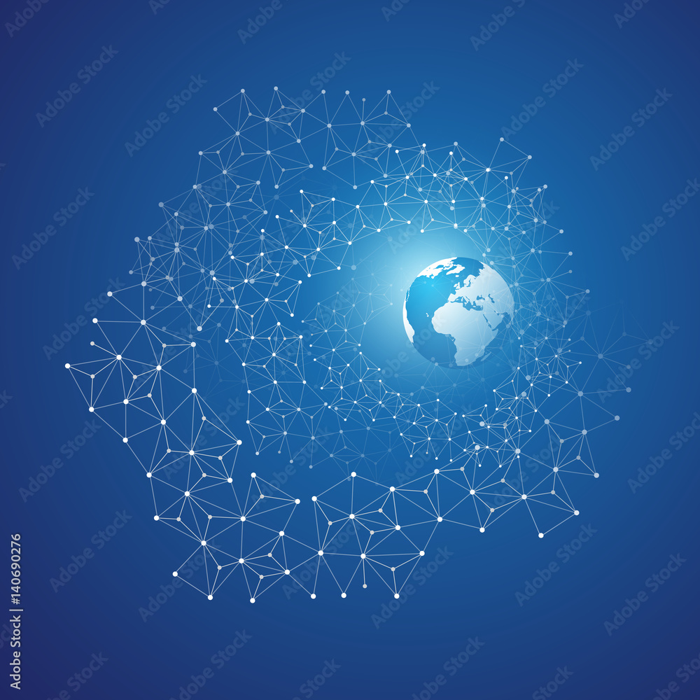 Poster cloud computing and networks with globe - abstract global digital network connections, technology co