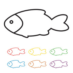 Fish icon, fish icon vector, fish icon illustration, fish icon flat, fish icon design, fish icon web, fish icon art, fish icon image. Colored flat icons fish on white background. Vector image.
