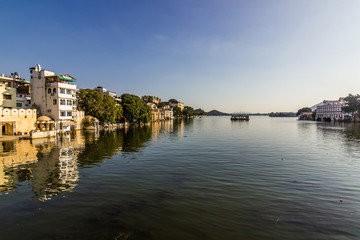 November 07, 2014: Panorama of Pichola lake in Udaipur, India