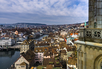 Aerial view to Zurich old center