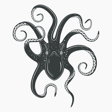 Octopus tattoo upside down, mollusk or squid