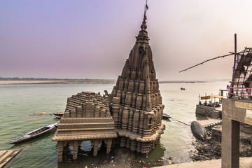 October 31, 2014: A bent temple in the coast of Varanasi, India