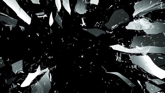 Broken and damaged glass slow motion Alpha matte