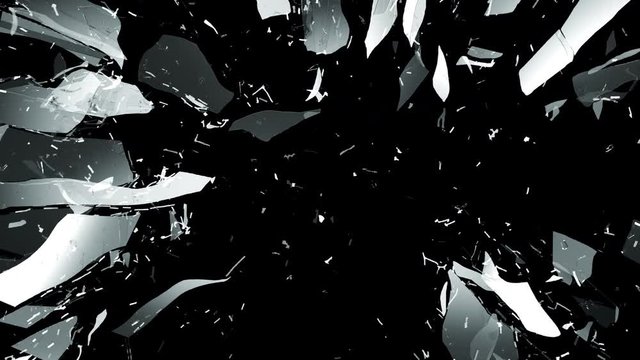 Broken and damaged glass slow motion Alpha matte