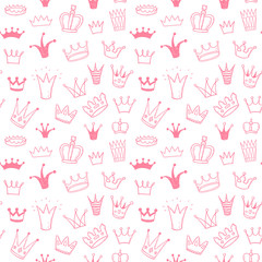 Seamless vector pattern with doodle princess crowns