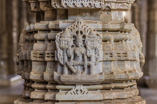 November 08, 2014: Detailed carvings of the walls inside the Jain temple of Ranakpur, India