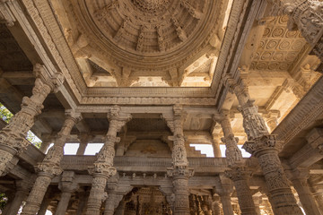 November 08, 2014: Detailed carvings of the walls inside the Jain temple of Ranakpur, India