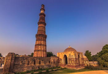 October 27, 2014: Ruins of the Qutb Minar in New Delhi, India