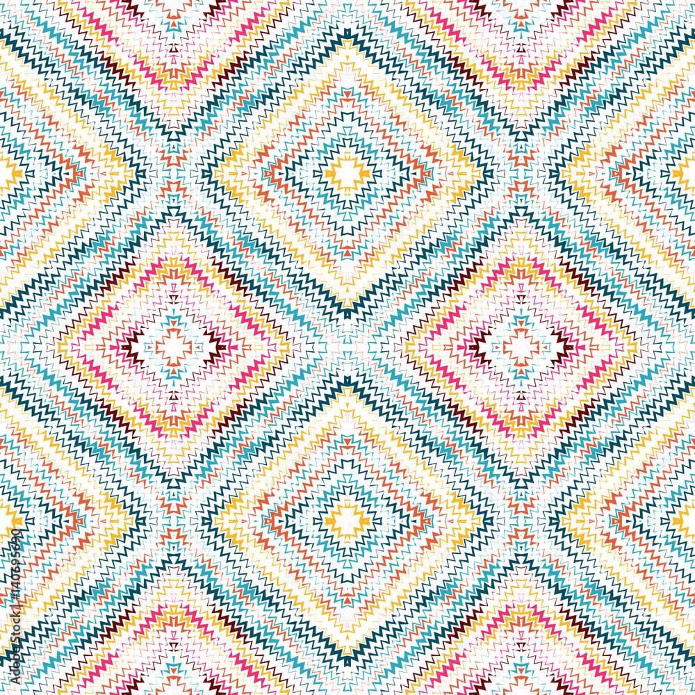 Poster abstract seamless pattern with lots of zigzags and squares.