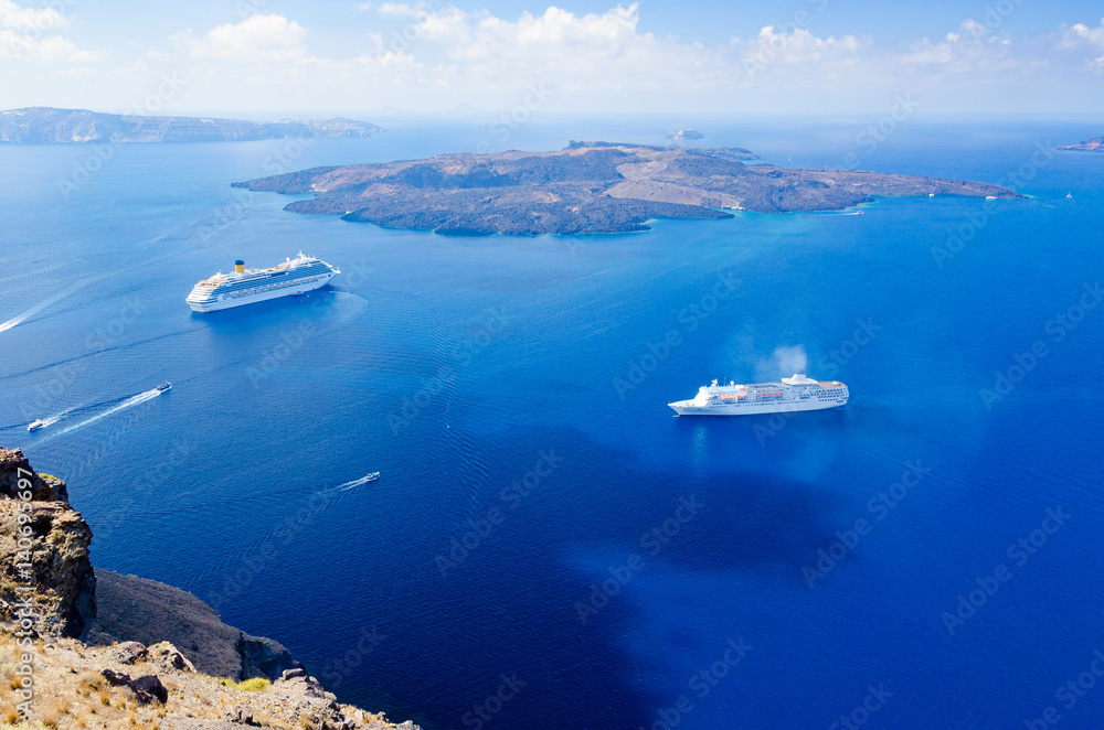 Wall mural cruise ship on aegean sea, cyclades, greece