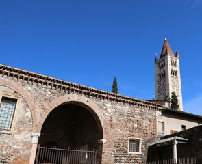 Fototapeta na wymiar bell tower of San Zeno Basilica in Verona in Italy