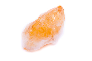 Macro mineral of Citrine stone on white background