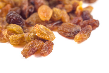 Dried grape raisins background, close up