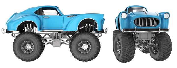 Car with large wheels, Monster Truck. 3d image set isolated on white. © Wire_man