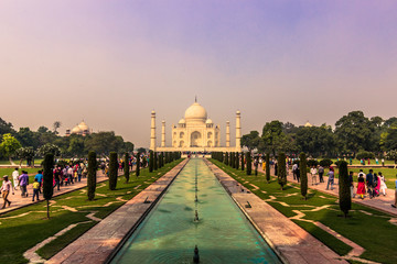 November 02, 2014: Panorama of the gardens of the Taj Mahal in Agra, India