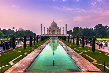 November 02, 2014: Panorama of the gardens of the Taj Mahal in Agra, India