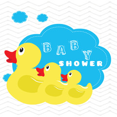 Colored baby shower card with rubber ducks, Vector illustration