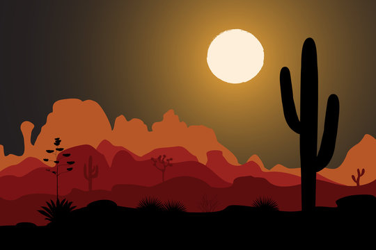Saguaro cactus tree in night desert