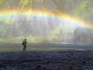 Skogafoss waterfall and rainbow in Iceland