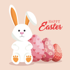 cute rabbit happy easter vector illustration design