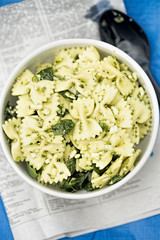 Pesto pasta with baby spinach