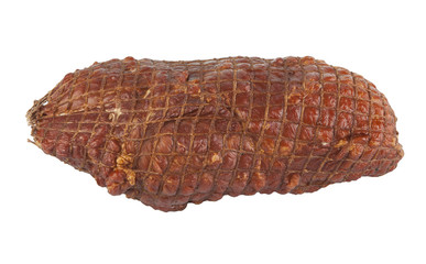 smoked ham on white background