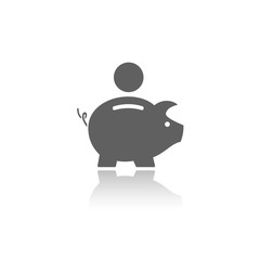 Piggy bank icon with reflection on a white background
