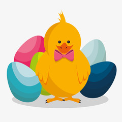 Chick coming out of the egg easter card vector illustration design