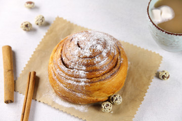  Сinnamon вun, peanut in sesame seeds on white background