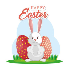 cute rabbit happy easter vector illustration design