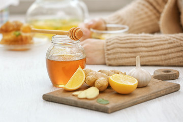 Natural medicine for flu on kitchen table