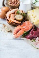 Fototapeten Assortment of healthy protein source and body building food © aamulya