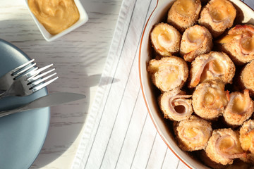 Crockpot with delicious chicken cordon bleu on dinning table