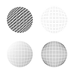 Set of Halftone circles isolated on white background.Collection of halftone effect dot patterns.Sphere illustration.Abstract business symbol.Circular vector logo for your design.Isolated black icon.