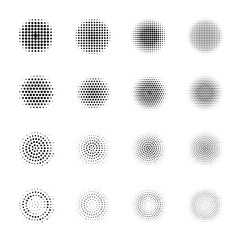 Set of Halftone circles isolated on white background.Collection of halftone effect dot patterns.Sphere illustration.