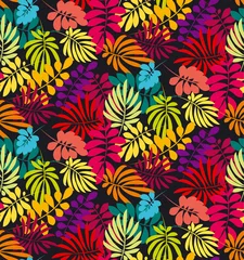  Concept tropical leaves vector illustration in bright vivid colors. Exotic simple fun surface design. Floral seamless pattern vector illustration. Rainbow color plant repeatable motif. © galyna_p