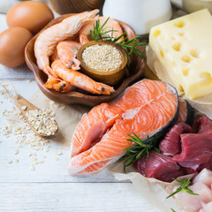 Assortment of healthy protein source and body building food