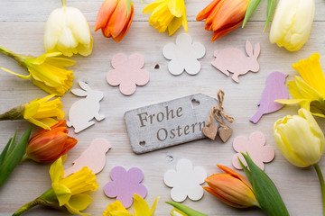 Easter and spring decoration, flowers and eggs.