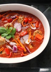 meatballs in tomato sauce in a casserole